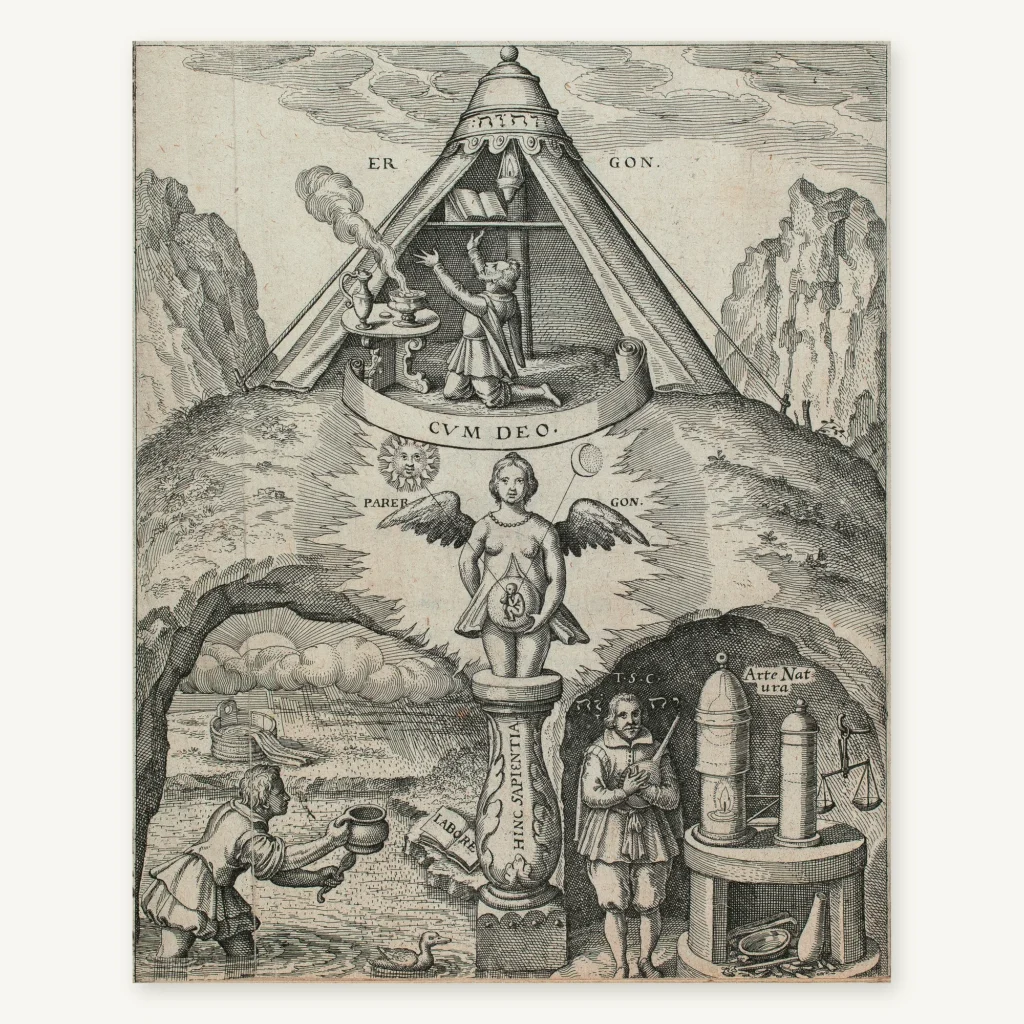 Ergon és Parergon, rózsakeresztes alkímiai metszet (1618), falikép